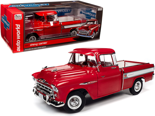 1957 Chevrolet Cameo Pickup Truck Cardinal Red and White 1/18 Diecast