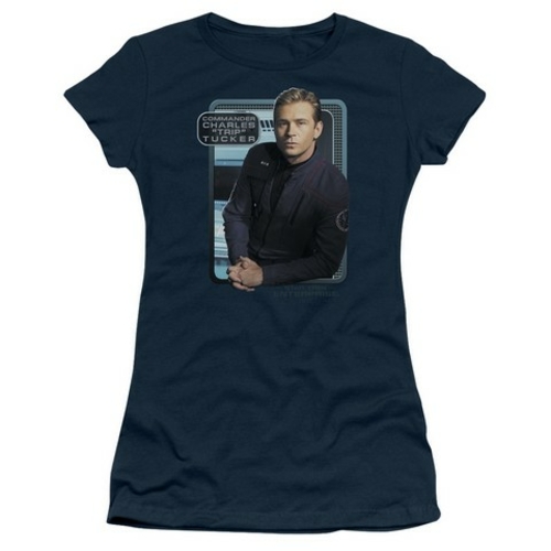 Trevco Star Trek-Trip Tucker - Short Sleeve Junior Sheer Tee - Navy&#4