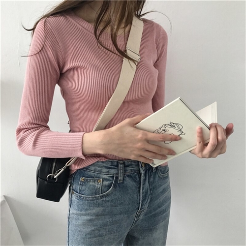 Casual Women Knitted O neck Sweater Elastic