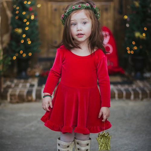 Christmas Dress For Baby Kids Girl Red Velvet
