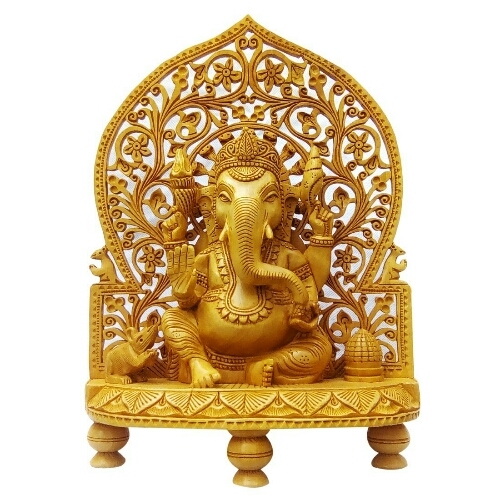 Wooden ganesh back jali with modak & mushak