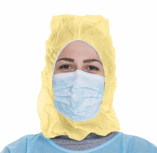 Polypropylene Hoods. Pack of 100 Yellow Hooded Caps One Size.