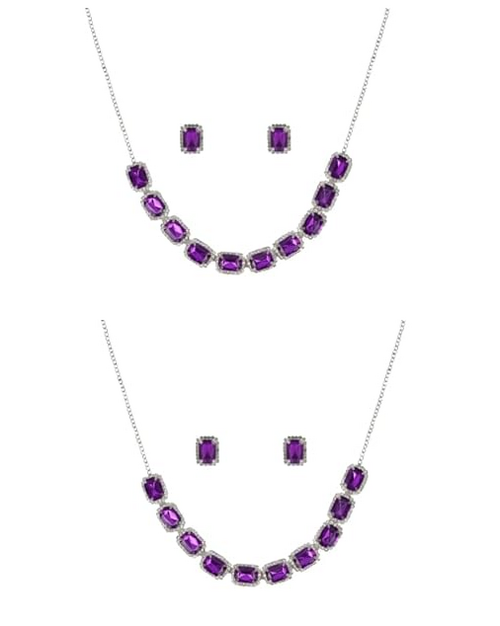 PURPLE STONE ARTIFICIAL NECKLACE SET WITH EARRINGS PACK OF 2
