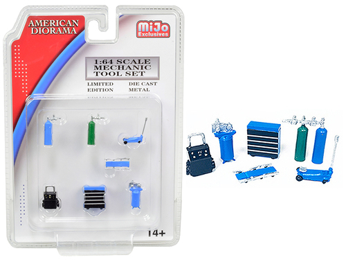 Mechanic Tool Set of 7 pieces Blue for 1/64 Scale Models by American