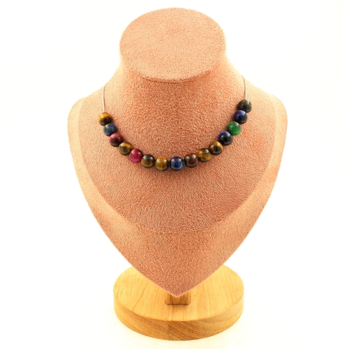 Multicolored Tiger's Eye 8 mm 15 beads necklace.