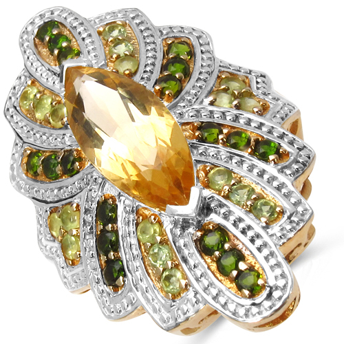 14K Yellow Gold Plated 5.20 Carat Genuine Citrine, Chrome Diopside &
