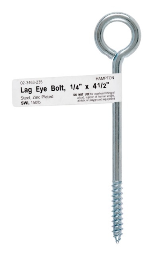 Hampton 02-3463-235 Lag Screw Eye Bolt  0.25 x 4.25 in. - 