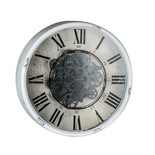 Round Wall Clock With Moving 3D Mechanism Glass And Metal