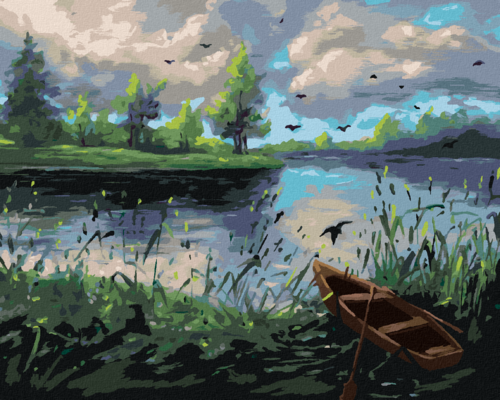 Paint by Numbers - FOREST LANDSCAPE WITH A BOAT