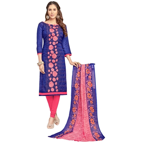 Chanderi Fabric Blue Color Dress Material
