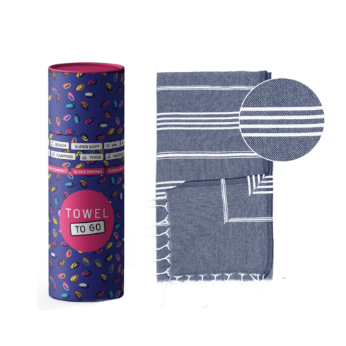 Beach Pool Hammam Towel, Dark Blue in Gift Box