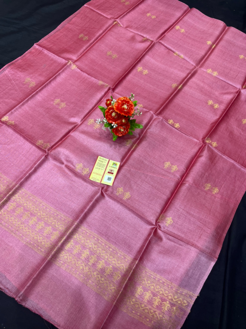 Women's Pure tassar silk handloom sareePink
