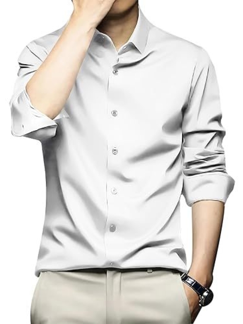 Men Regular Fit Full Sleeve Satin Silk Shirt (Size-XL) (Color-WHITE)