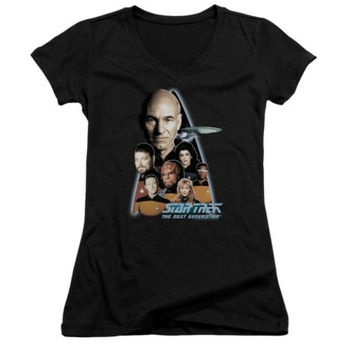 Trevco Star Trek-The Next Generation - Junior V-Neck Tee - Black- Smal