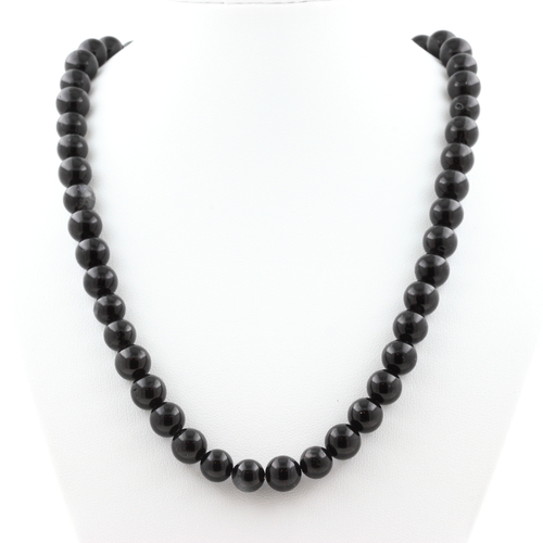 Schorl tourmaline from Brazil 8 mm bead necklace stainless steel chain
