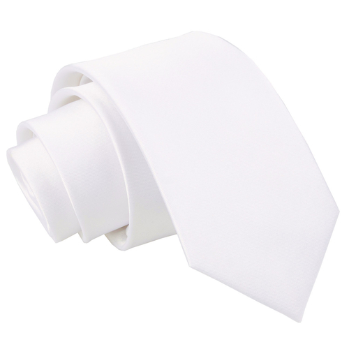 Plain Satin Slim Tie - White