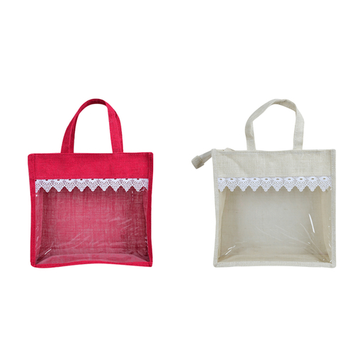 Pink and Red Color bag for lunch box, one side transparent design