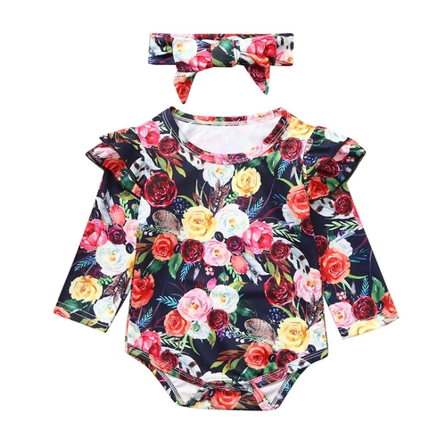 Infant Baby Girls Ruffles Floral Print Romper