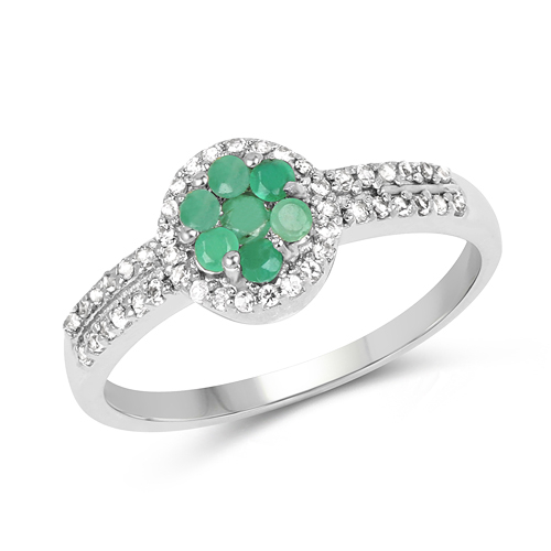 0.46 Carat Genuine Emerald & White Topaz .925 Sterling Silver Ring