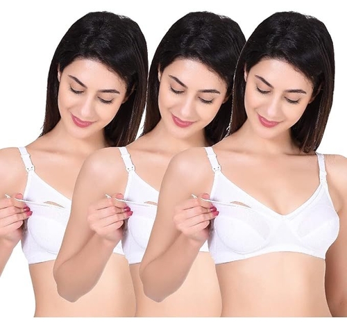 Women's Cotton Feeding/Maternity/Nursing Bra (Pack of 3) (Color White)
