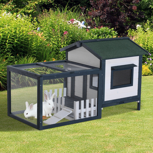 PawHut 59x31x33 inch Wooden Rabbit Hutch Bunny Cage w/ Fence Run