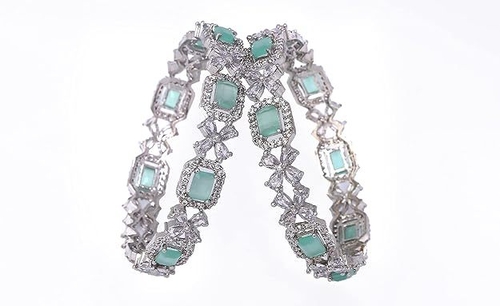 Sea Green Rose Traditional Kada Bangles Encased With CZ American