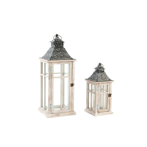 Lantern DKD Home Decor Crystal Natural Black Wood White (25 x 25 x 65