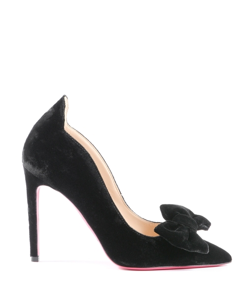 Ladies Velvet Bow Pump - Black