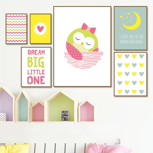 Owl Moon Heart Big Dream Wall Art Canvas