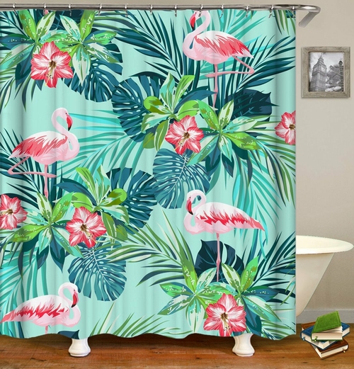 Flamingo And Tropical Green Shower Curtain