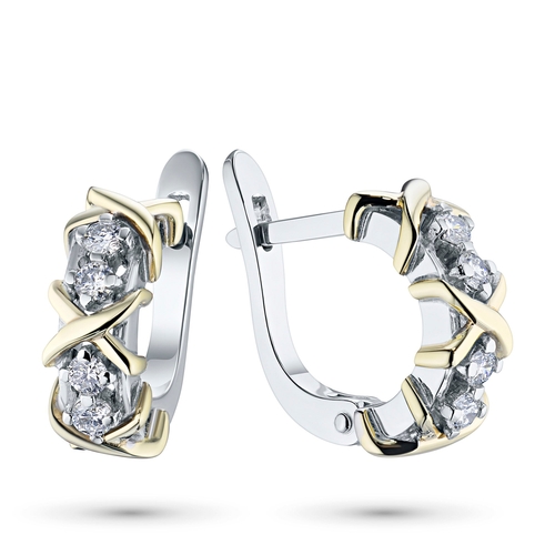 14K White and Yellow Gold Earrings with 8 Round-Cut Lab-Created