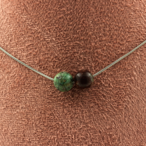 Turquoise from Peru 8 mm 2 beads necklace.