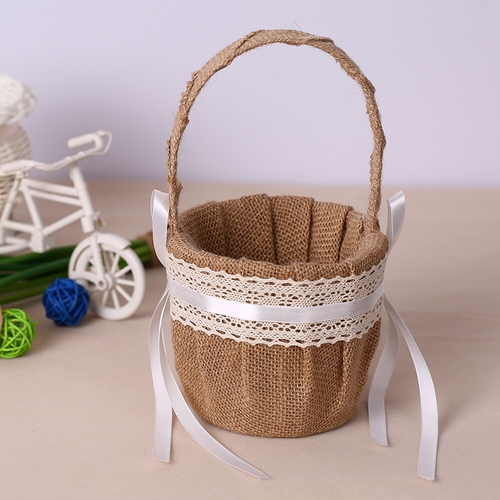 Flower Basket Vintage Rustic Wedding Burlap Flower