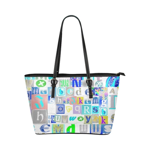 Large Leather Tote Shoulder Bag - White Alphabet Pattern B3558229