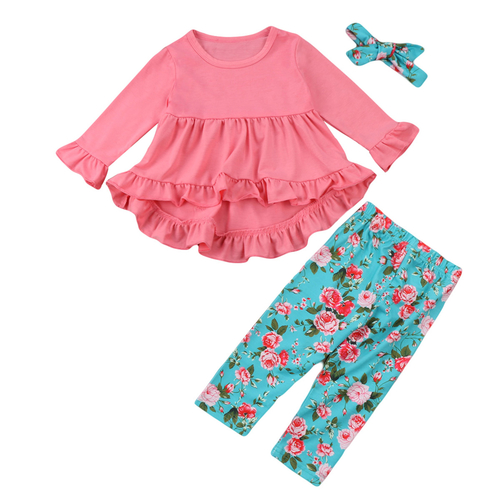 Charm Pink Kids Baby Girls Outfits Flowers