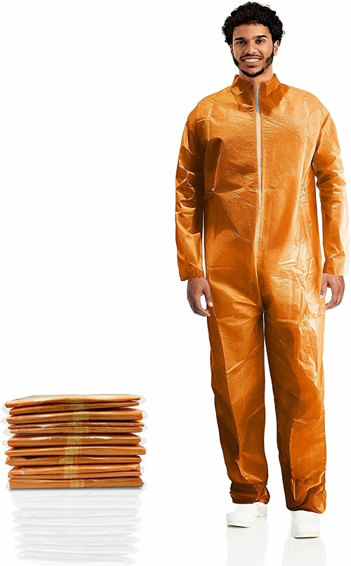 Hazmat Suits Disposable Coveralls 3X-Large. Pack of 5 Orange Non