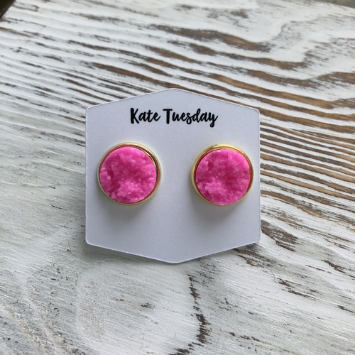 Neon Pink Druzy Earrings