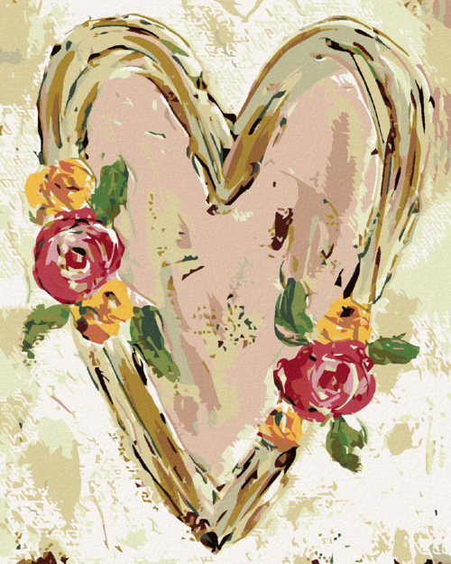 Paint by Numbers - PINK HEART WITH FLOWERS II (HALEY BUSH)