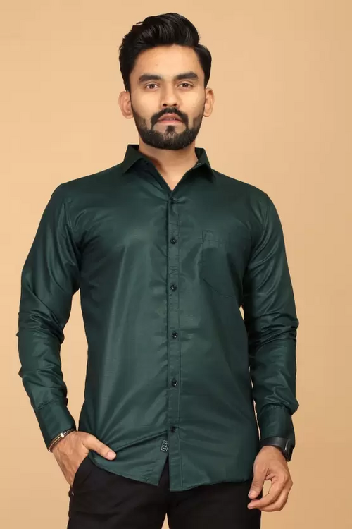 Men Regular Fit Solid Casual Shirt Dark Green (Size XL)