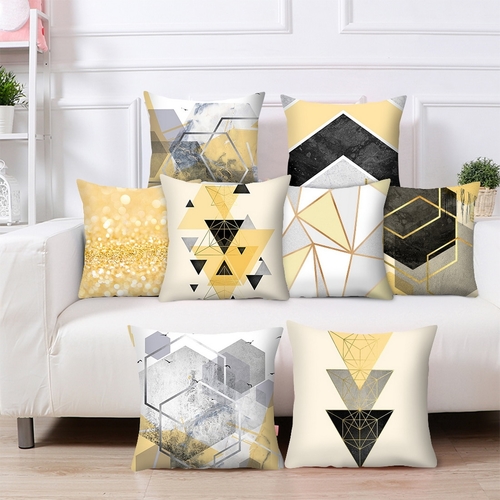 Urijk Yellow Geometric Printed Throw Pillow Case