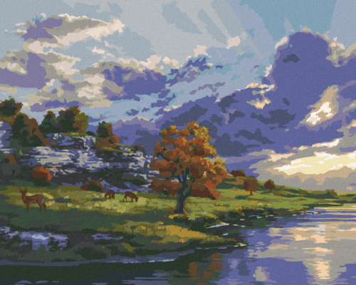 Zuty - Paint by Numbers - RIVER AND SUNRISE (DARRELL BUSH), 40x50 cm