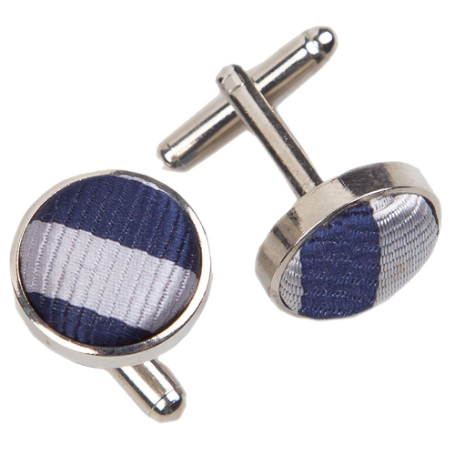 Thin Stripe Cufflinks - Navy Blue & Silver