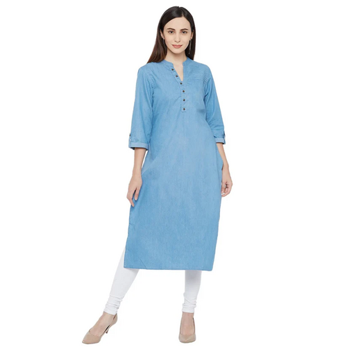 Solid Denim Kurtis for Women  (Size-3XL) (Color-BLUE)