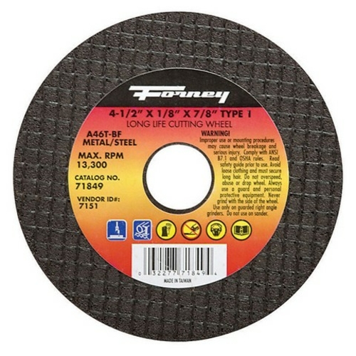Forney 71849 4.5 x 0.12 x 0.87 in. 13300 RPM Metal Steel Cut-Off Wheel
