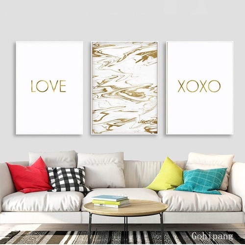 Xoxo Print Love Quotes Canvas Painting Marble Gold