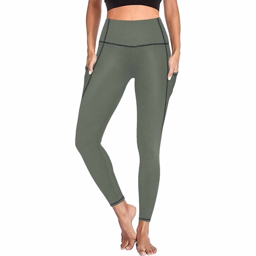 Womens Leggings with Pockets - Fitness Pants / Ebony Black