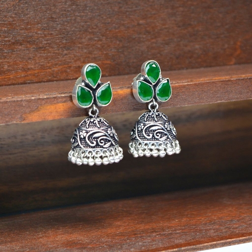 Silver AD Kundan German Silver Pearl Drop Boho Jhumki Earrings For