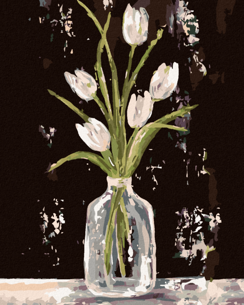 Paint by Numbers - WHITE TULIPS IN A GLASS VASE (HALEY BUSH)