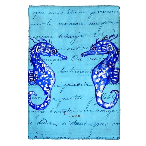 Betsy Drake KT345 Blue Sea Horses Kitchen Towel