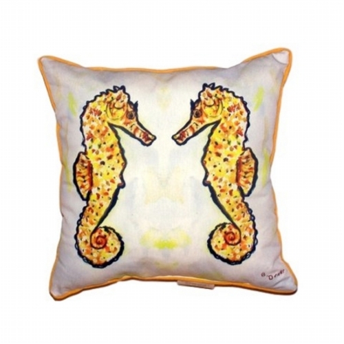 Betsy Drake HJ522 Gold Sea Horses Large Indoor & Outdoor Pillow - 16 x
